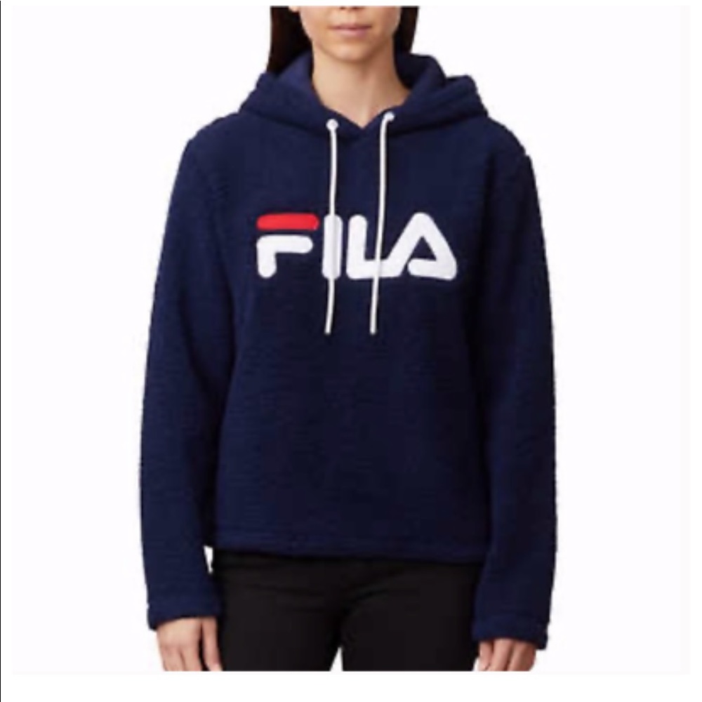 Fila Women's Sherpa Hoodie Sweatshirt Navy Blue